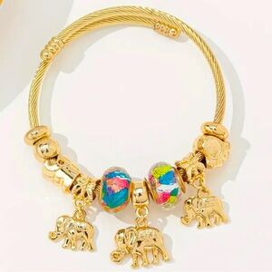 ✨2 for $30✨ Plated Stainless Steel Charm Bangle Bracelet Elephant Pink Crystal